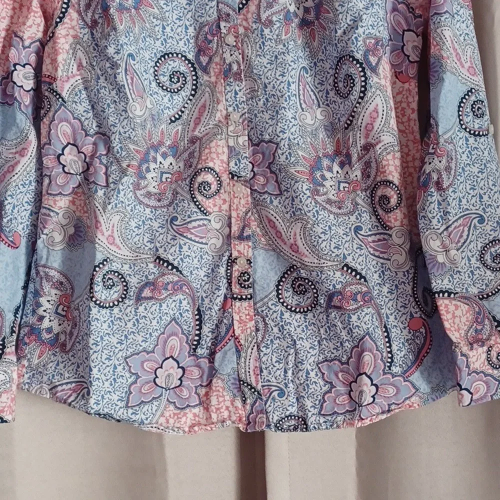 Charter Club Shirt Shop Relaxed Fit Cotton Paisley Button Front Top